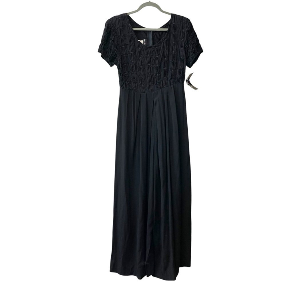 My Michelle Black Shirred Smocked Wide Leg Jumpsuit